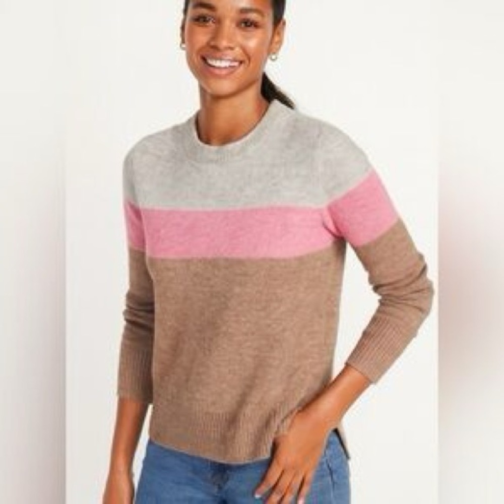 Old Navy Soft Stretch Casual Cozy Color-Blocked Crew Neck Pullover Sweater Top